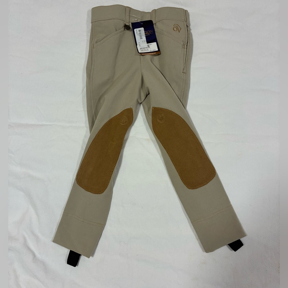 Ovation Riding Kids/Girls Size 4 Tan Euro Side Zip Jods Knee Patch‎ NWT